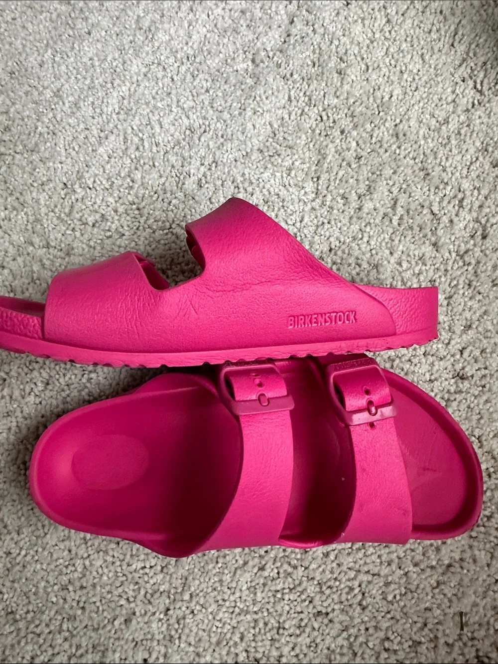 Kids Birkenstock Pink Arizona EVA Two Strap Slides Sandals Sz 34 Youth 2-2.5